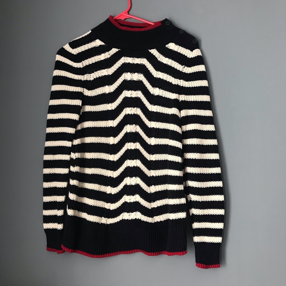 Loft Navy Striped Cable Knit Sweater, small